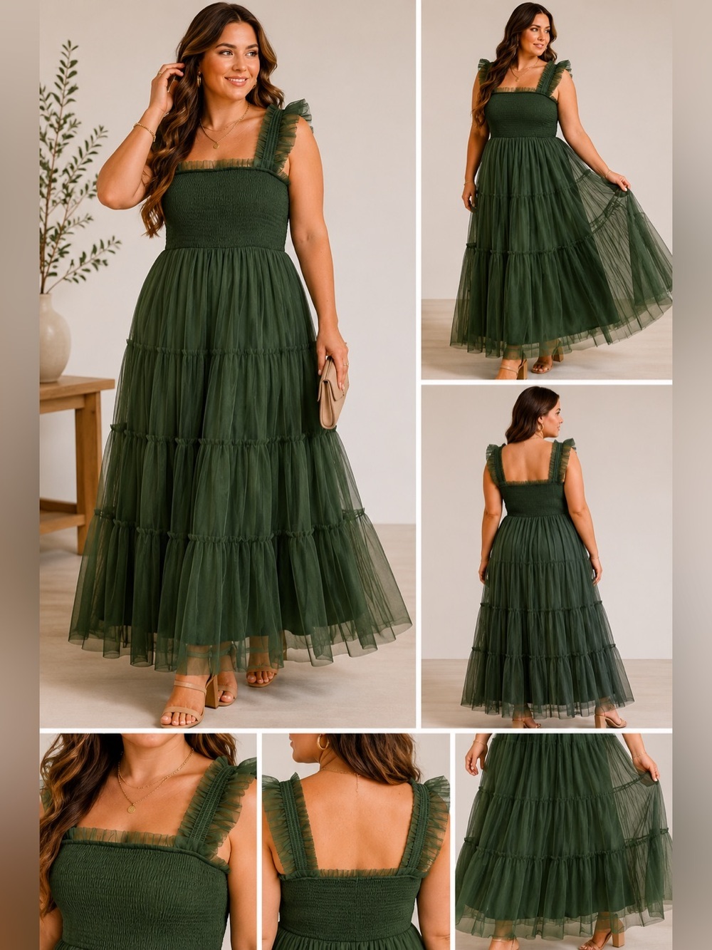 Baltic Born Olive Green Tiered Tulle Maxi Dress - Picture 1 of 9